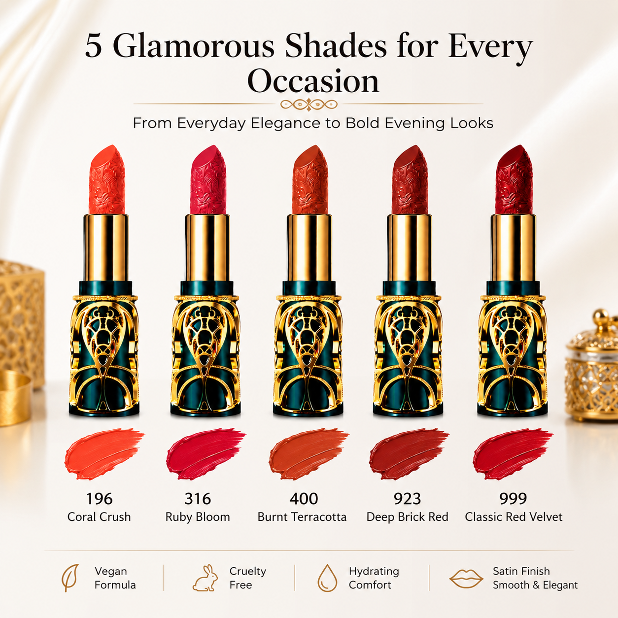 Soft Mist Satin Lipstick Set with Five Vegan Shades